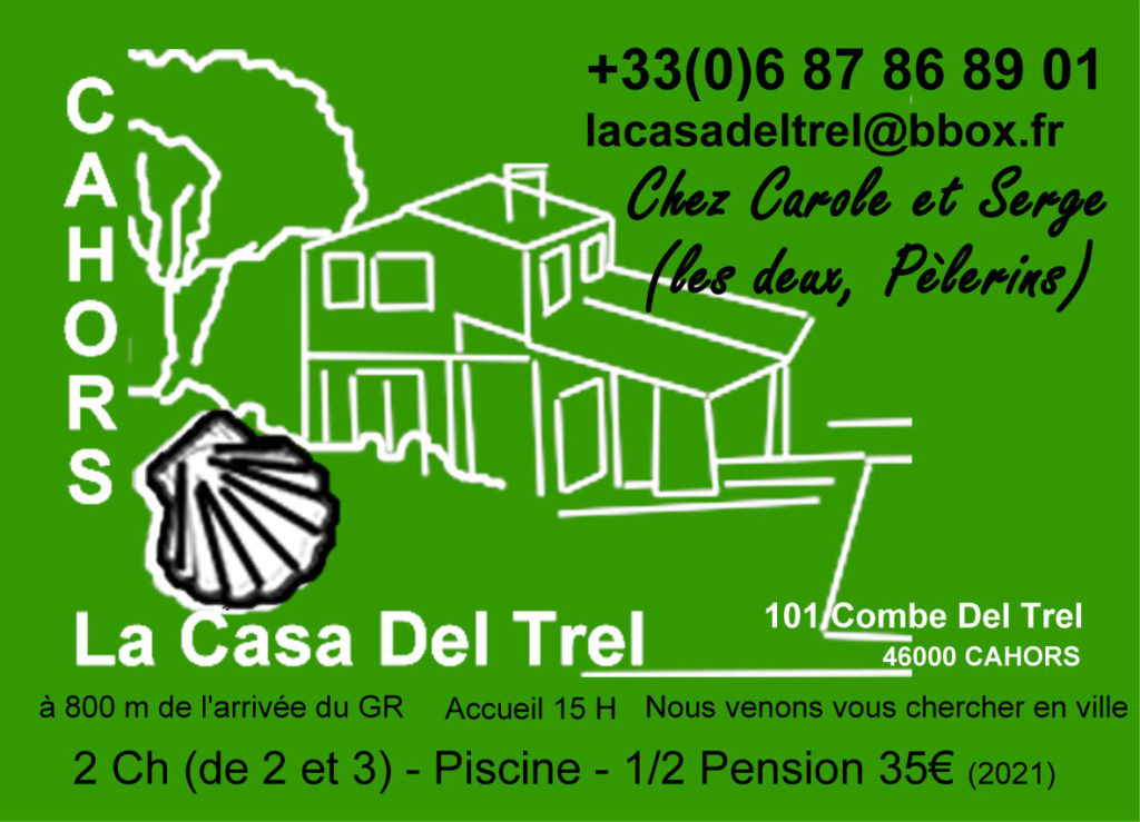 La casa Del trel à Cahors, notre maison, nous permet d'accueillir 4 ou 5 pèlerins dans deux chambres. Hébergement; gîte pèlerins à Cahors